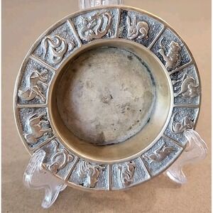 RARE Vintage MADE IN KOREA BRASS Trinket/Ashtray Dish Chinese Calendar Animals